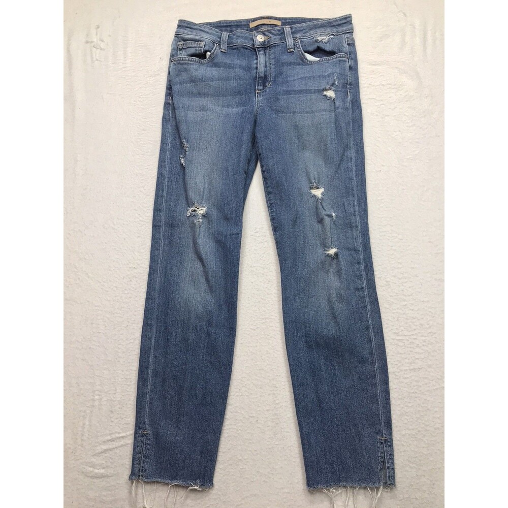 JOES Jeans Women 29x28 Straight Ankle Light Distressed Wash Fray Cuff Whisker